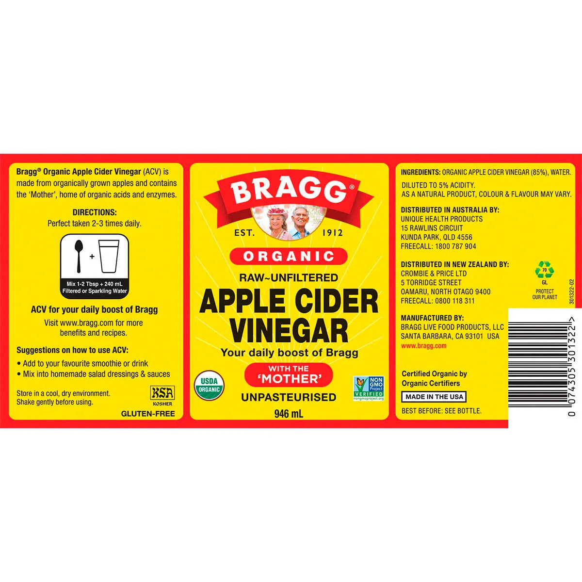 Apple Cider Vinegar : 946 mL